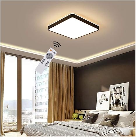 Amazon Co Jp 無段階調光 Ledシーリングライトランプ 長方形フラッシュマウント照明器具テレコントロール付きキッチン寝室用洗面所 Color Black Rc Dimmable Size 50 50cm 40w ホーム キッチン