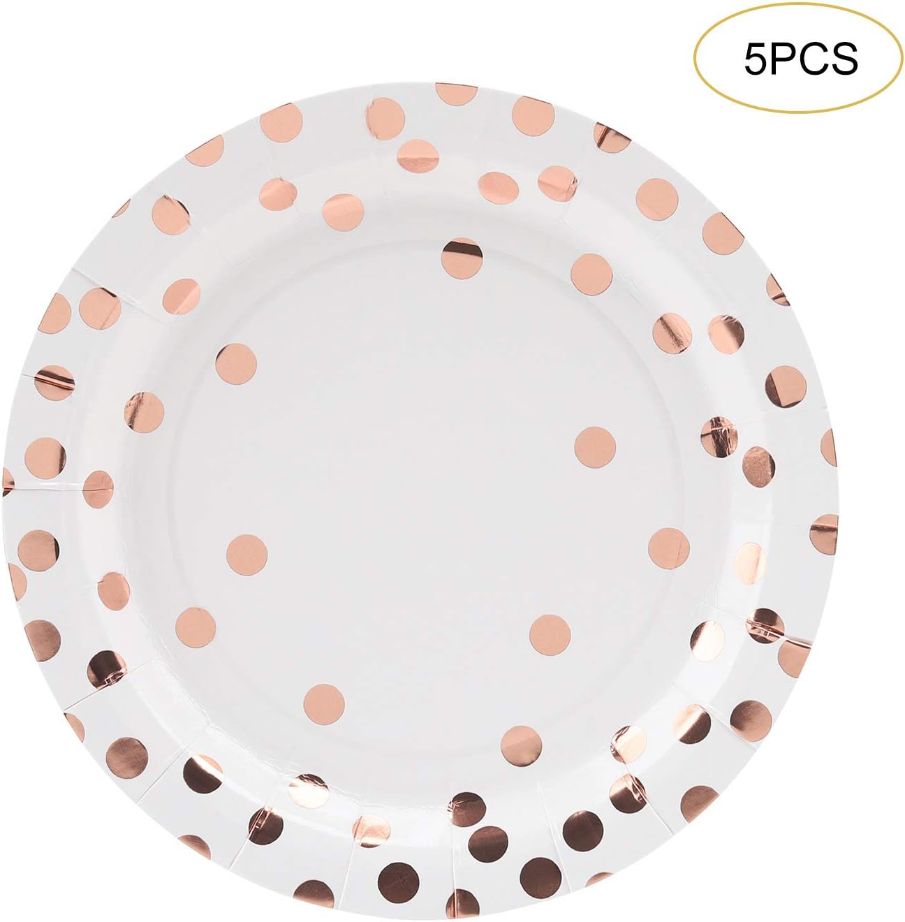 Rose Gold Dot Disposable Paper Plates 5 PCS, Foil Design 5