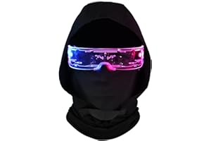 Guayma LED Light Up Glasses with Balaclava Face Mask-Cyberpunk Futuristic Glow In Dark Glasses For Adults Mardi Gras Party