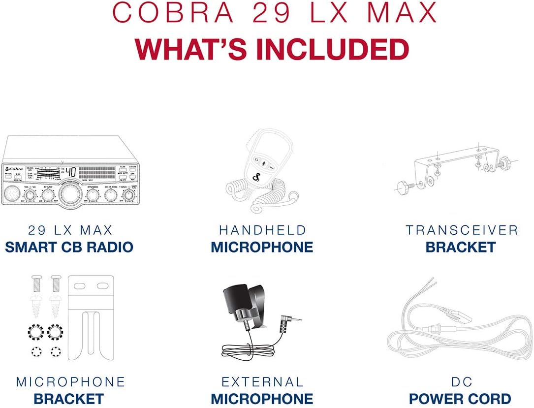 Cobra 29 LX MAX Smart Professional CB Radio - Emergency Radio, Travel Essentials, Bluetooth Legal Hands Free, iRadar App Integrated, 4-Color LCD, NOAA Alerts, Rewind-Say-Again, Black & Silver