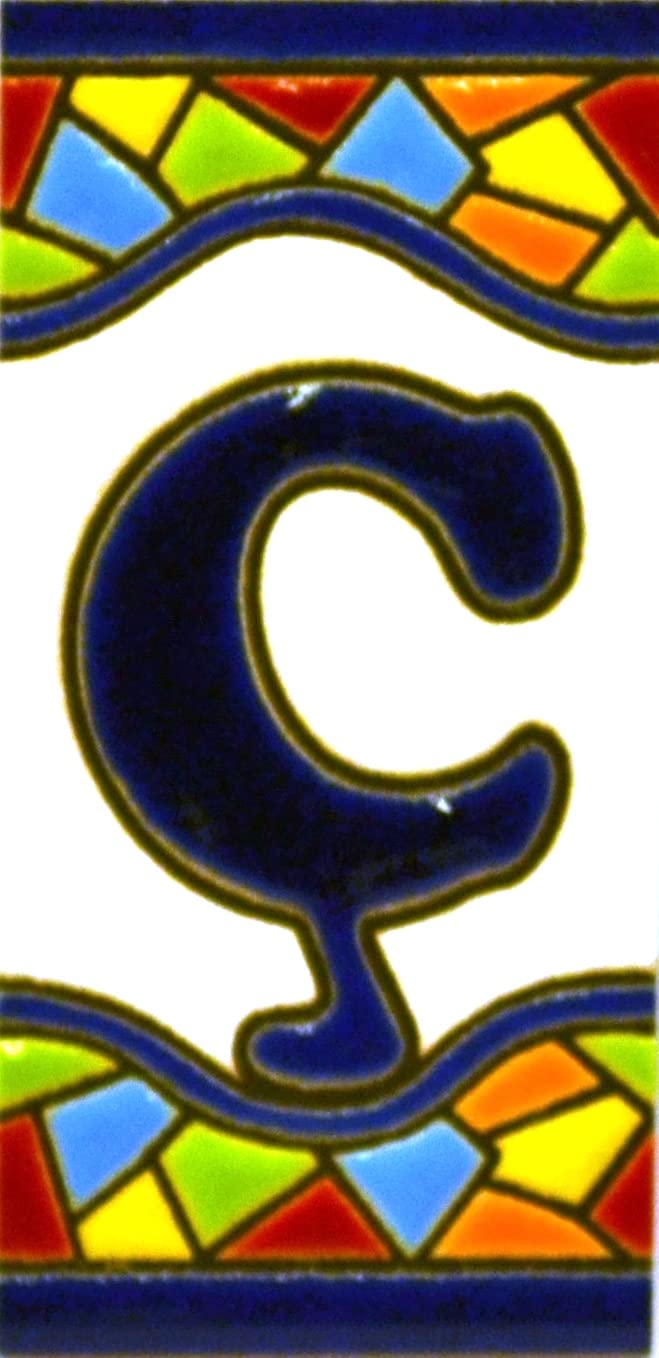 House letters 3 inch. Handpainted house letter tiles for signs, addresses and names. Address numbers for houses. House address numbers and letters. Design Design MOSAICO MINI 2,87" x 1,38" (LETTER Ç)
