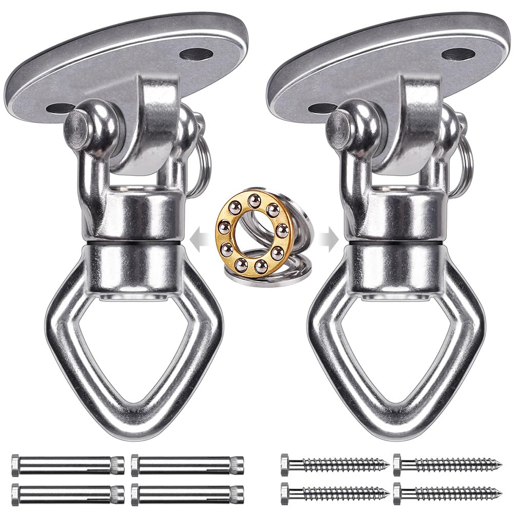 BeneLabel 2pcs Swing Hanger Bearing, Hammock Chair Ceiling Hook 360 Swivel Mounting Bracket Hardware Set for Wood/Concrete Yoga Rope/Aerial Hoop/Punching Bag Suspension Kit, 1200lbs