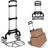 Folding Hand Truck Portable Folding Hand Cart Aluminum Dolly Cart Push Truck Trolley Black Maximum Load 175 lbs, with Black B