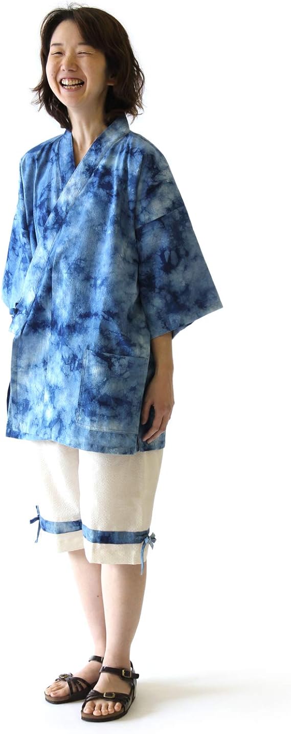 Amazon 阿波しじら織 甚平 女性用 レディース Rmp むらくも柄730 ホワイト732 S M Lサイズ 日本製 藍布屋 甚平 通販