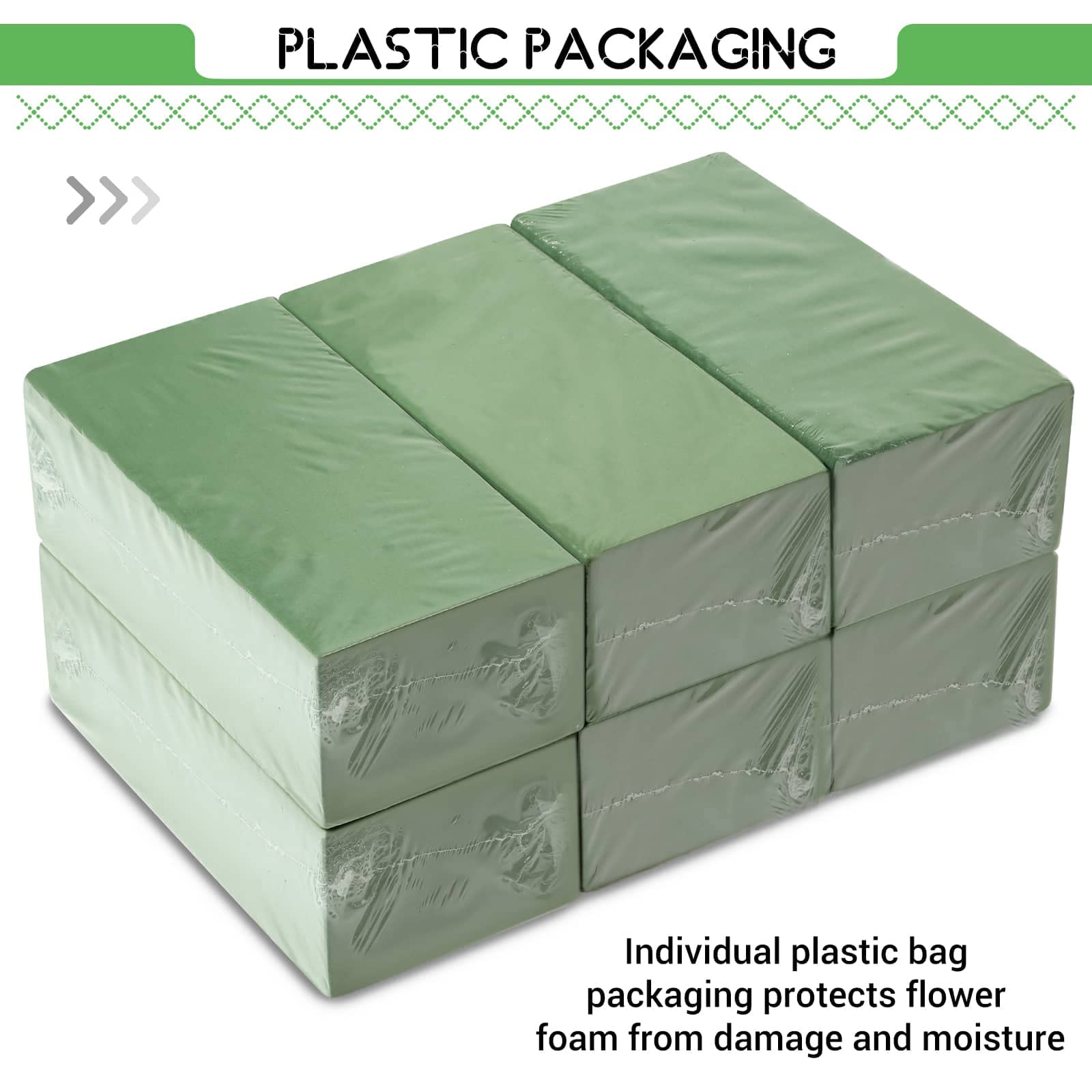 6 Pcs Floral Foam Blocks for Flower Arrangement (Larger Size 9” Lx4.3” Wx3” H) Wet and Dry Green Floral Foam for Wedding, Birthdays, Home Decorations