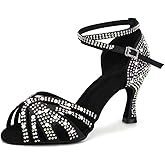 TINRYMX Latin Dance Shoes Women Rhinestones Tango Salsa Performance Ballroom Party Dance Shoes,YCL506-Black-7.5,US 9.5