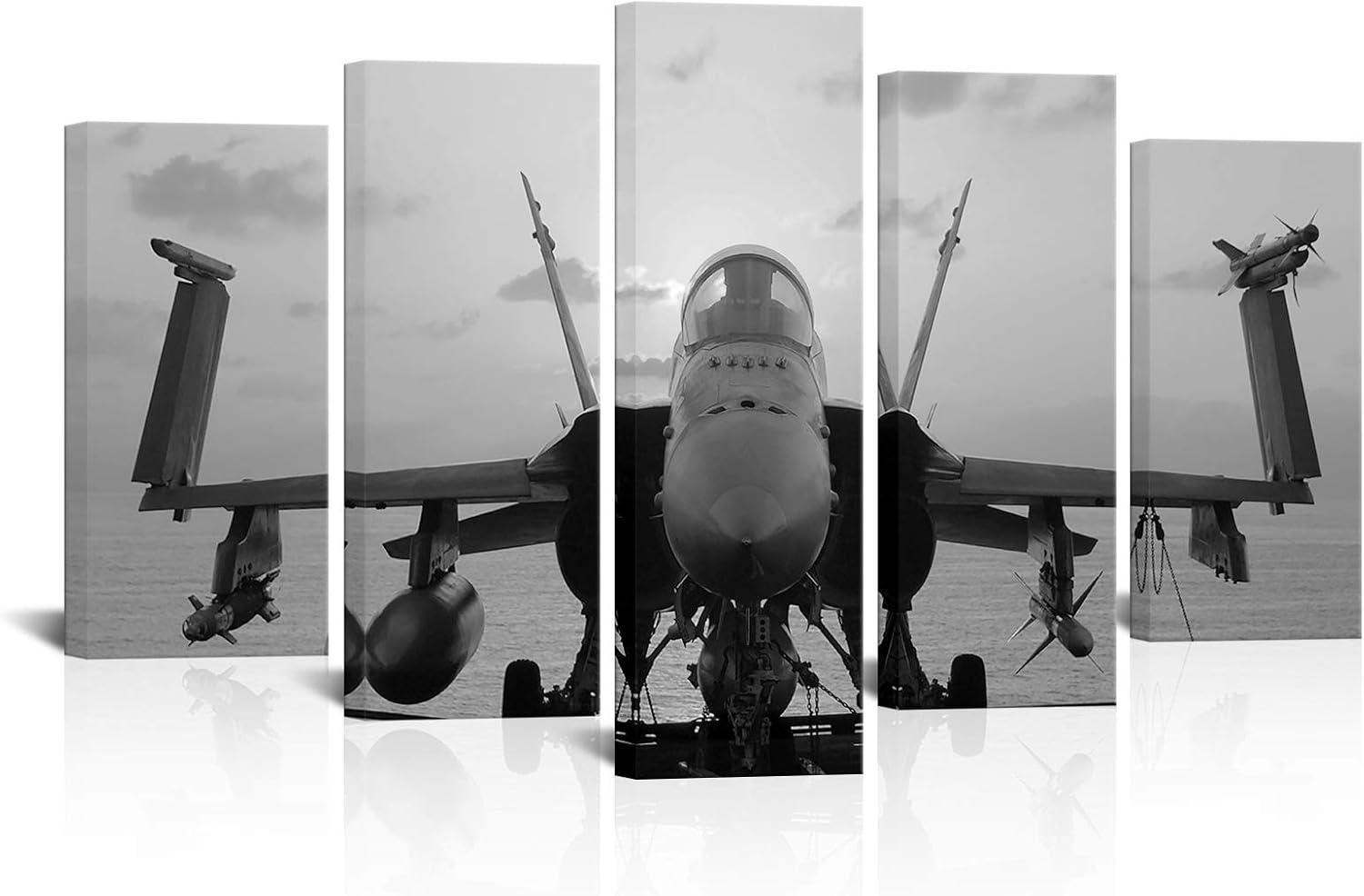 LoveHouse Black and White Wall Art 5 Panel Airplane Aircraft Picture