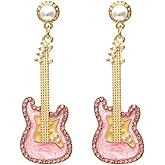 Classical Acrylic Bass Electric Guitar Drop Dangle Earrings Music Violin Instrument Love Heart for Women Teacher Party Punk Jewelry