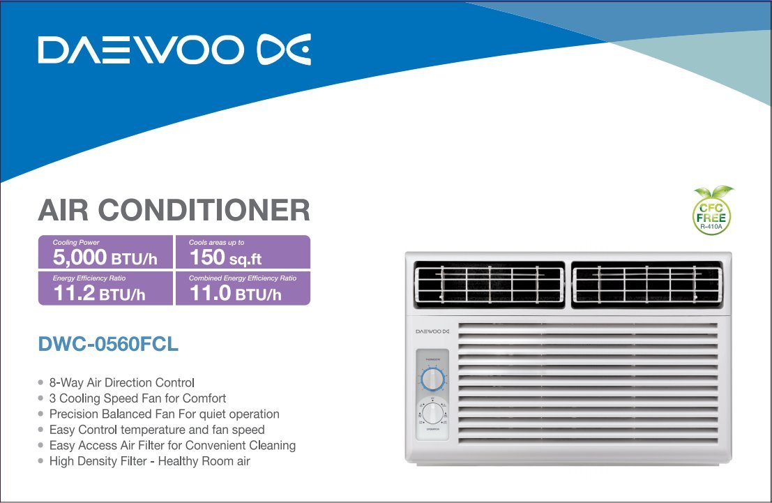 Daewoo 5000 BTU Window-mounted 115V | 60Hz - Mechanical Air Conditioner  with Energy Efficient