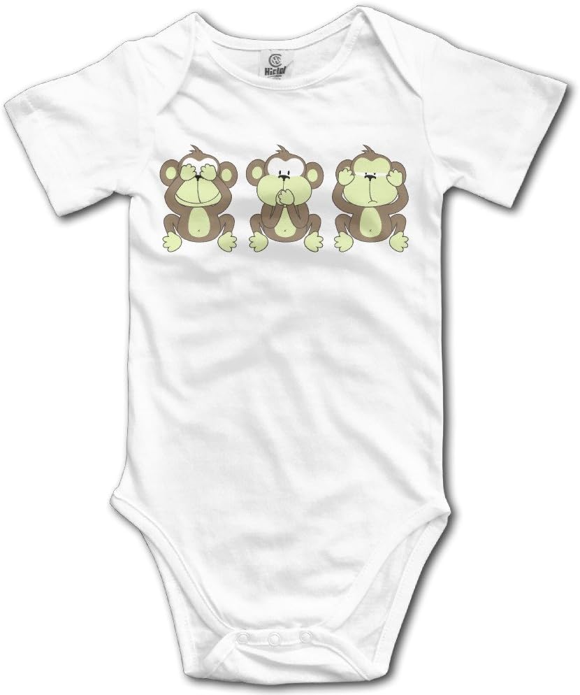 Baby 100% Cotton Short Sleeve Onesies Toddler Bodysuit Cute Monkey See No Evil, Hear No Evil, Speak No Evil Baby Onesies