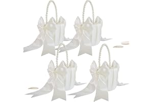 ATAILOVE Flower Girl Basket with Pearl Handle, Ivory Fariy Wedding Flower Baskets for Weddings, Set of 4