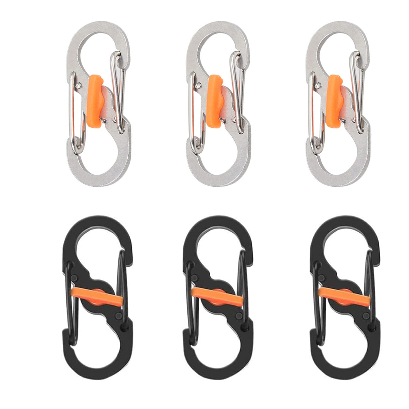 6-Piece S-Shape Stainless Steel Carabiner Keychain Hook Clips with Lock - Mini Carabiner for Home, Outdoor, Hiking, Fishing, Camping, Travel