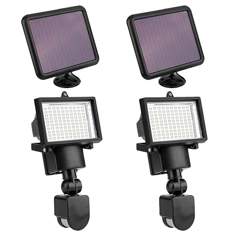 Solar Strahler 2er Set, 100 Led Solarlampen mit Bewegungsmelder - Wasserfest Solarleuchte Außen Solarpanel Strahler für Garte