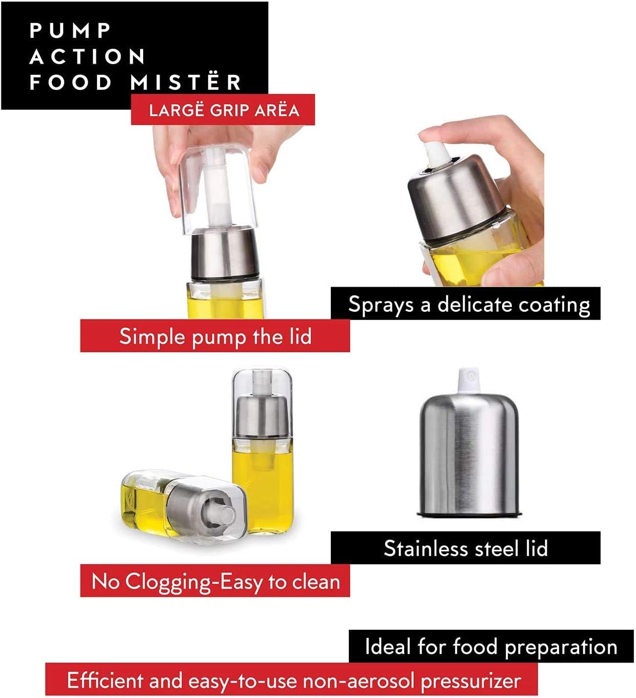 DWËLLZA KITCHEN Olive Oil Dispenser Bottle and Olive Oil Sprayer for Cooking Set – Oil Mister Bottle 6 OZ and Glass Oil Bottle 17 OZ with Measurements Drip-Free Spout Stainless Steel: Kitchen & Dining