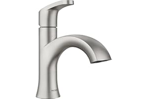 Moen 84346SRN Karis Spot Resist Brushed Nickel One-Handle Single Hole Bathroom Sink Faucet with Optional Deck Plate