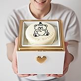 Rotating Ring Box for Proposal Engagement, Little Bear Cake Flip White Ring Box Wedding Day Birthday, Surprise Ring Bearer Proposal Box Necklace Bracelet Gift Ring Rotating Jewelry Box for Women &Man