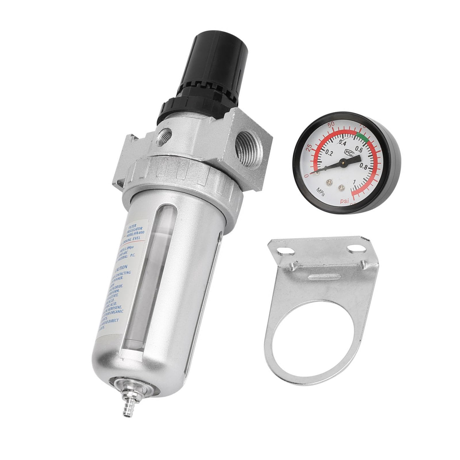 TOPINCN Bsp 1/2In Air Filter Regulator Air Compressor Moisture Water Trap Air Tool Parts for Bracket Gauge Auto Drain with Mount Connection