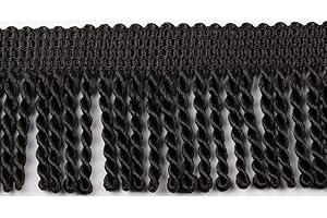 HEARTWISH Curtain Fringes Bullion Fringe Trim 2.5Inch Wide 5 Yards Long,Fabric Trims and Embellishments Curtain Weights Fringes for Sewing DIY Decoration Black Gold White (Black)