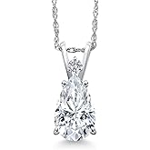 Gem Stone King 14K White Gold White Moissanite and Lab Grown Diamond Pendant Necklace for Women | 2.01 Cttw | Gemstone Birthstone | Pear Shape 10X7MM | With 18 Inch Chain