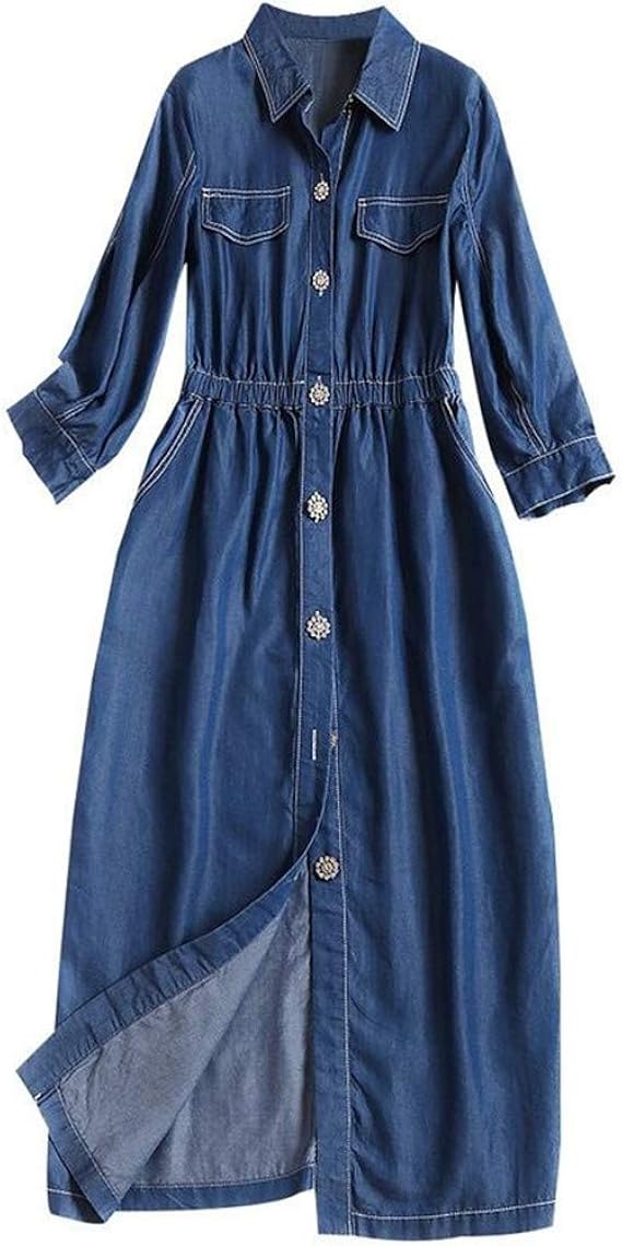Amazon デニムワンピース ワンピース 通勤 ネイビー 夏ワンピ きれいめ デニム シャツ ワンピ 膝丈 袖あり シンプル おしゃれ 大人 可愛い 通勤 40代 30代 代 お呼ばれ 結婚式 二次会 披露宴 秋ワンピ 入学式 入園式 ワンピース チュニック 通販