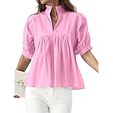 Womens Babydoll Peplum Summer Tops Short Puff Sleeve Blouse V-Neck Pleated Loose Fit Dressy Casual Shirts