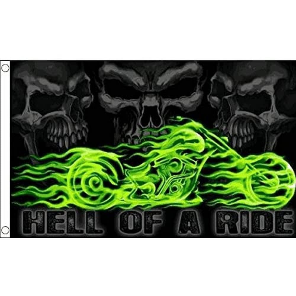 AZ FLAG - Skull Hell Of A Ride Flag - 3x5 Ft - 100D Polyester Pirate Biker Banner with Two Metal Grommets - Fade Resistant - Vivid Colors - 3' x 5' Feet - 150x90 Cm