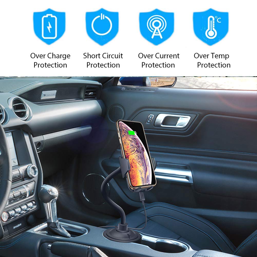 Car Wireless Charger 10W Fast Wireless Charger for Car Cup Holder and Air Vent Mount Compatible with Qi Smartphone for iPhone Samsung Galaxy (Black)