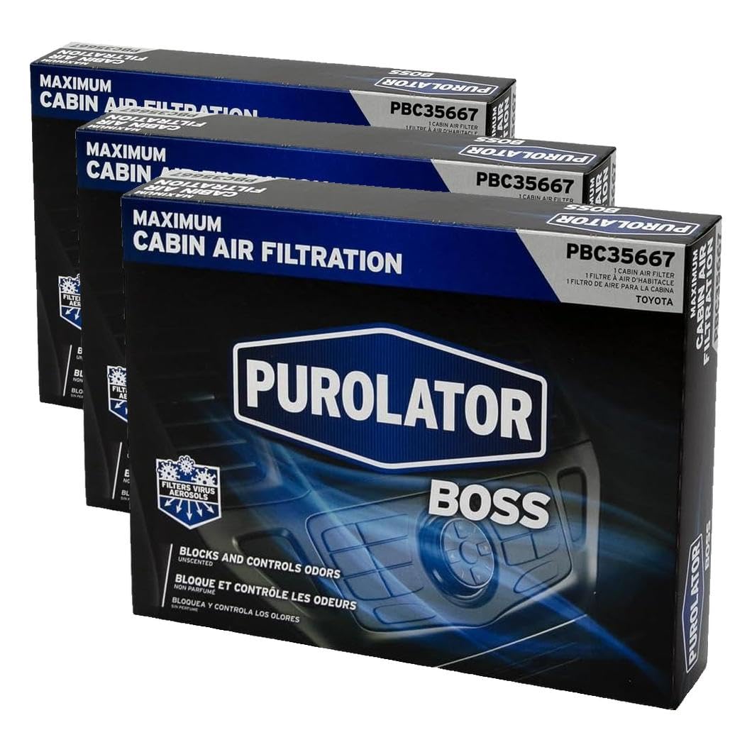 Purolator PBC35667 PurolatorBOSS Automotive Cabin Air Filter with Febreze & Activated Carbon, Car & Truck Passenger Compartment OEM Filter Replacement for Toyota RAV4, Camry, Corolla (Pack of 3) Image