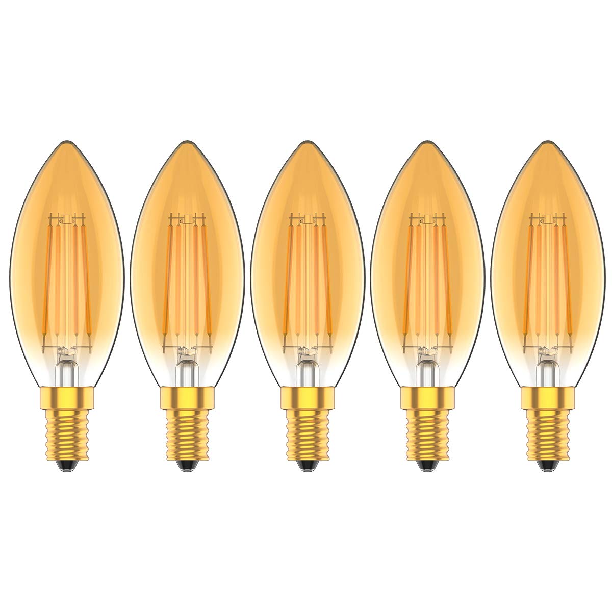 5 Pack LED Candle Light Bulbs,C35 Chandelier Light Bulb,300LM Small Edison Screw LED Filament Bulbs,30W Equivalent Candelabra E14 SES Bulb,Warm White 2700K,Non-Dimmable