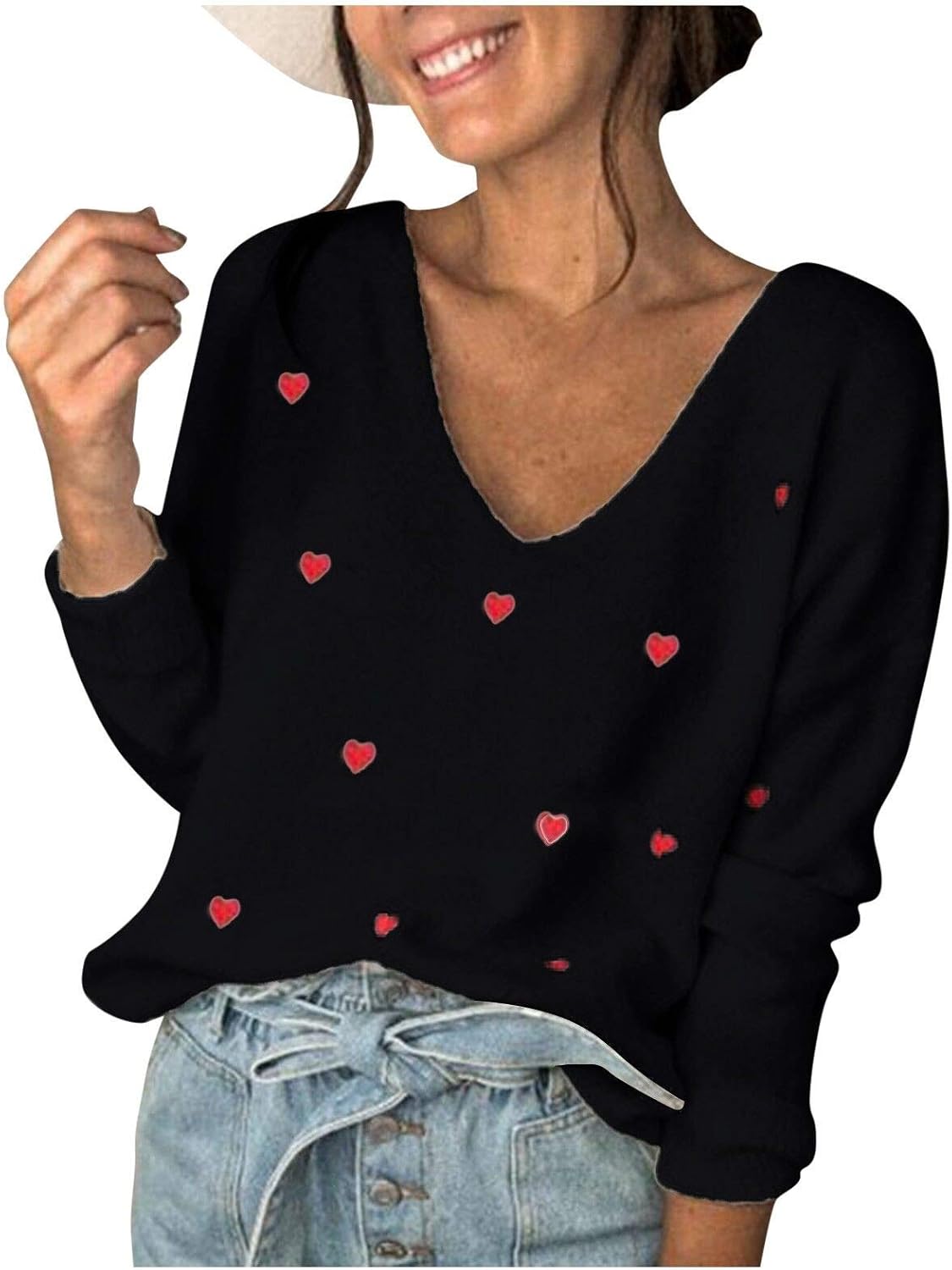 SHAOOP Women Valentine's Day Small Heart Full Printing Sweater Long