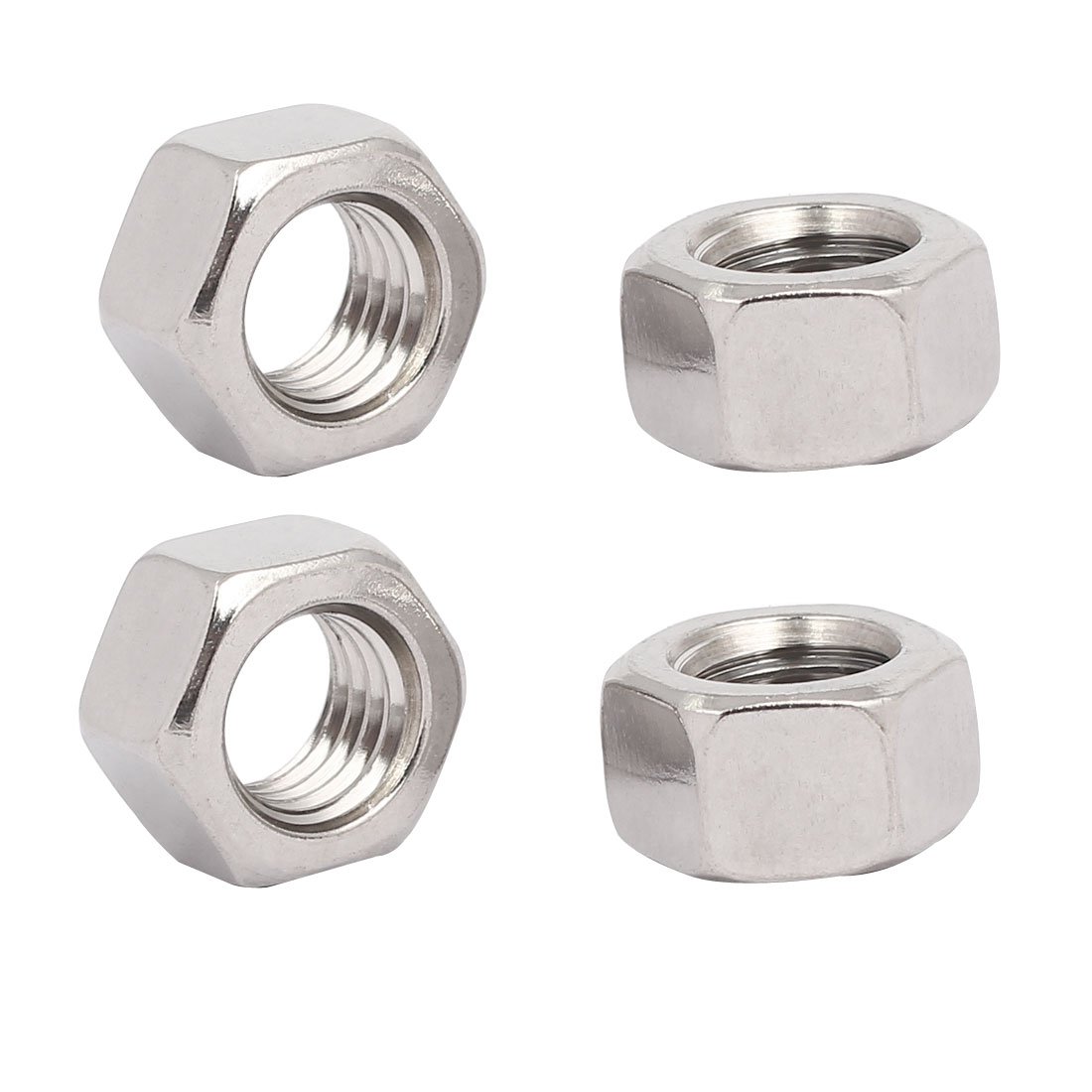 Sourcingmap M12 304 Stainless Steel Left-Hand Thread Metric Hex Nuts Silver Tone 4pcs