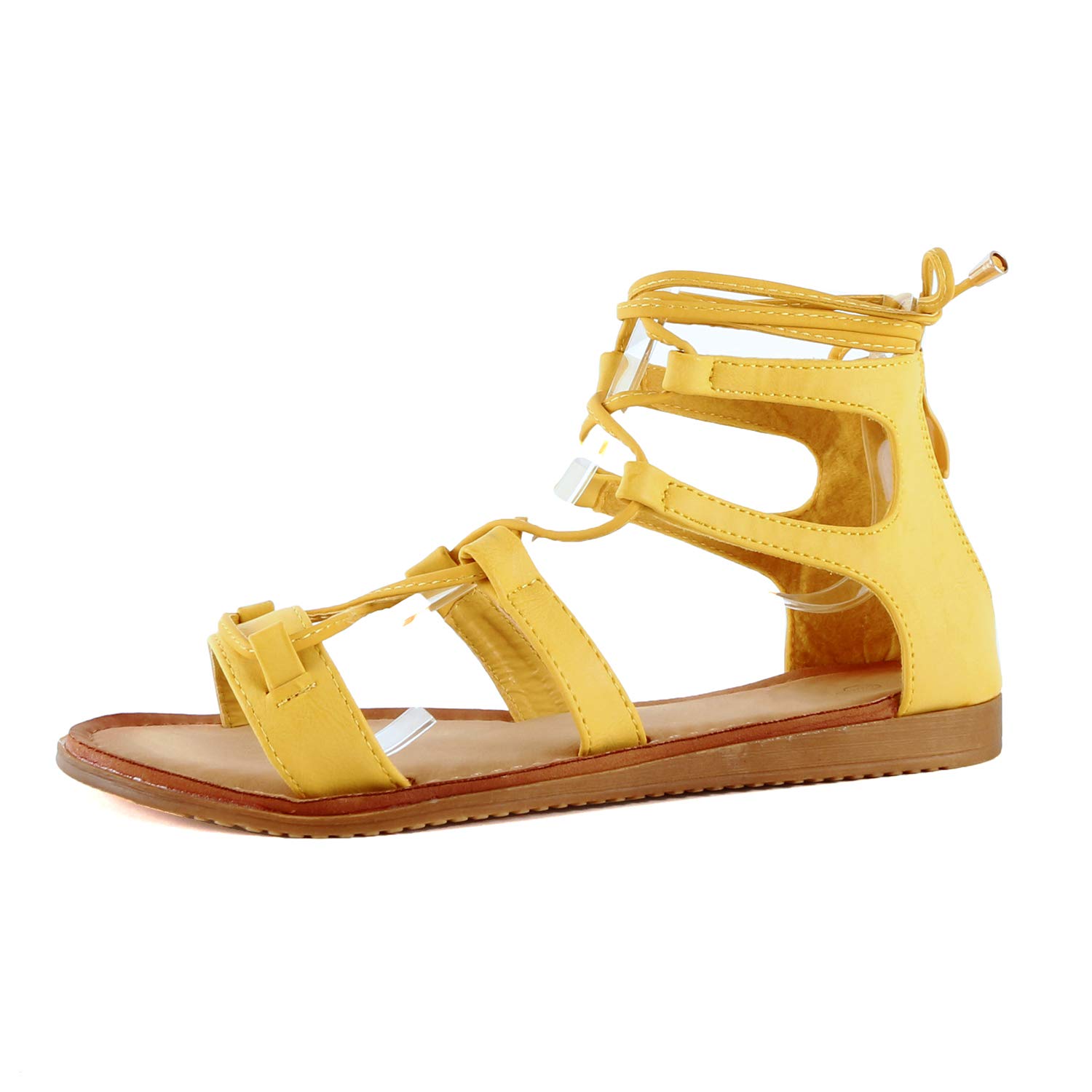 Guilty Heart West BLVD Nairobi Fringe Gladiator Sandals (8 M US, Mustard Lace)