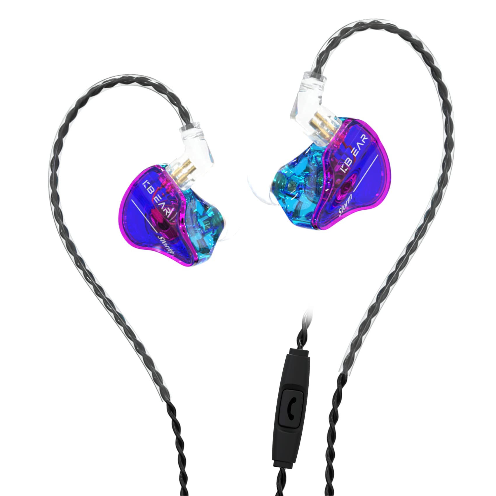 Yinyoo KBEAR Storm in-Ear Headphones, 1DD Wired Earphones Wired Earbuds IEM with Crystal Clear Sound, 3.5mm Plug in Ear Monitor Headphones for Musician Singer Music (Blue-Purple, With mic)