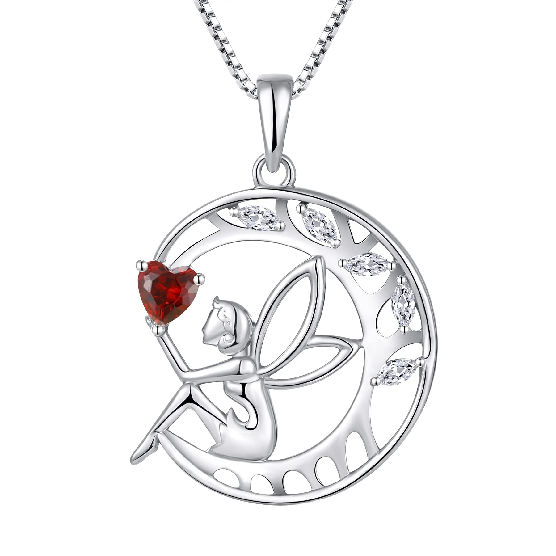FJ Guardian Angel Necklace 925 Sterling Silver Tree of Life Pendant Garnet Necklace January Birthstone Jewellery for Women โ image 1