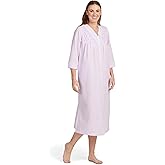Miss Elaine Long Seersucker Women's Robe, Pockets and Zipper with Front Embroidered Trim, Sleepwear & Loungewear