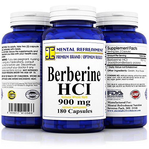 Mental Refreshment: Berberine 900mg, 180 Capsules (1 Bottle)