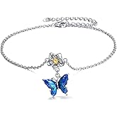 YAFEINI Anklet Bracelets for Women Girls Sterling Silver Hummingbird/Dragonfly/Butterfly Link Chain Anklets Jewelry Gifts