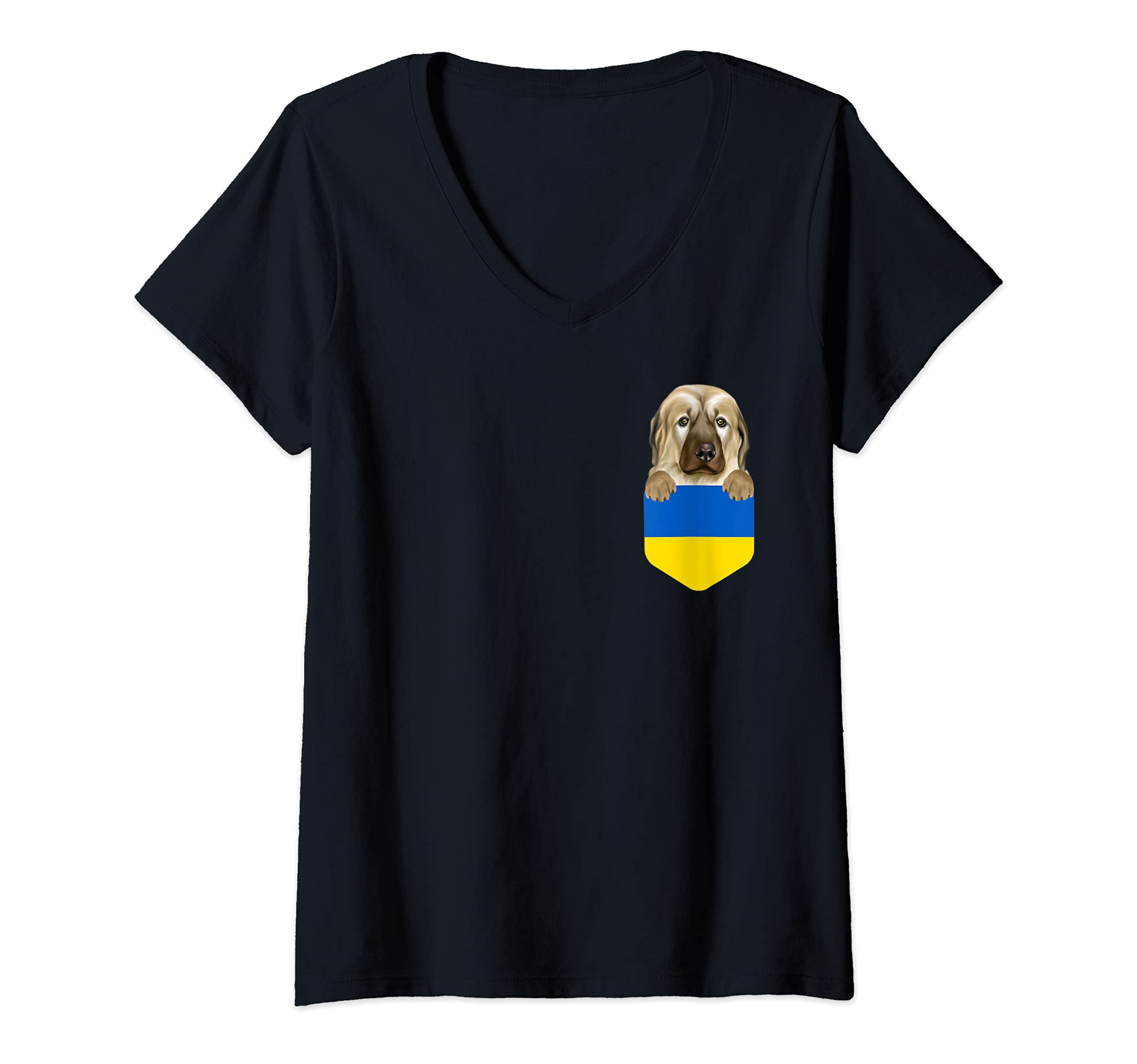 Womens Ukraine Flag Anatolian Shepherd Dog Dog In Pocket V-Neck T-Shirt