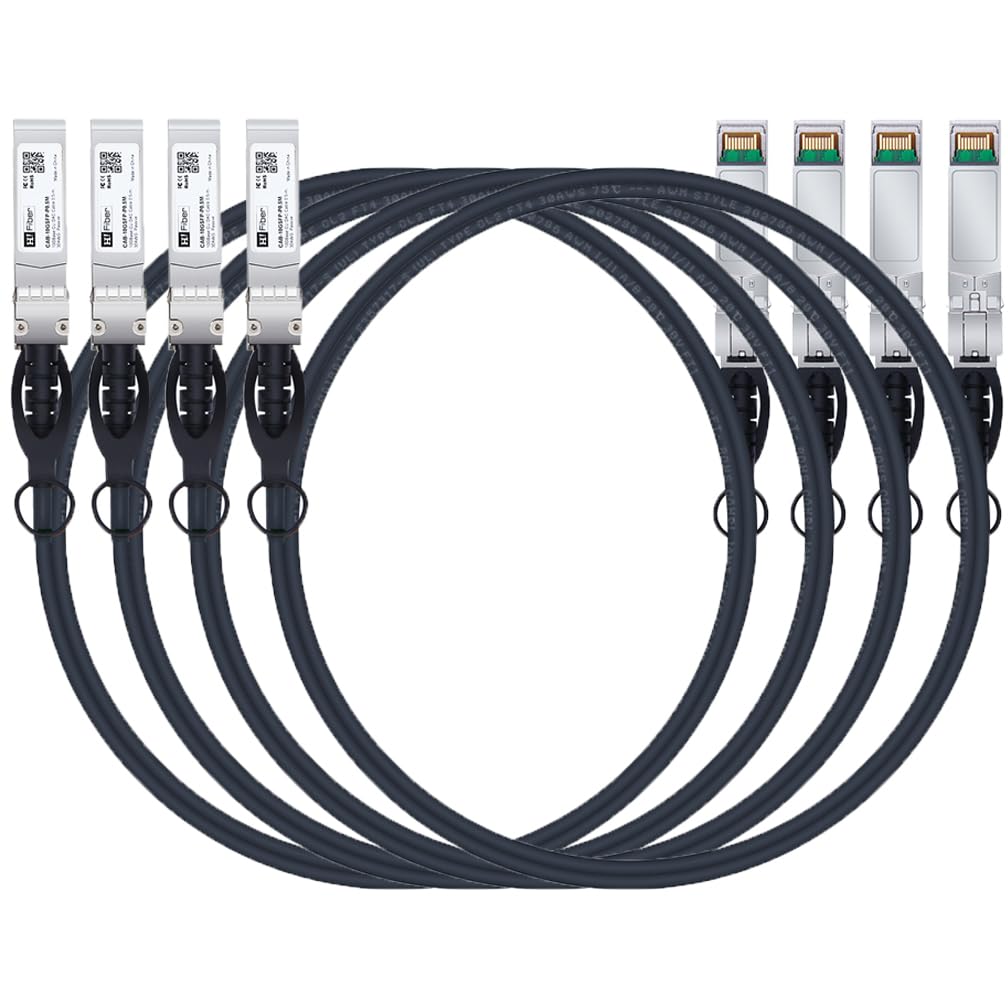 H!Fiber.com 4pack 10Gb/s SFP+ DAC cable, 2-meter (6.6ft), 10GBase-CU passive direct copper Twinax SFP+ cable, for Cisco SFP-H10GB-CU2M, Ubiquiti,Netgear and Other Open Switches and NIC