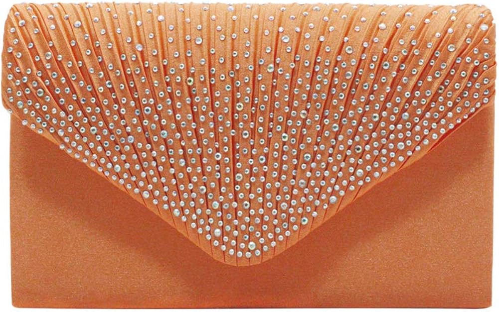 Dreneco Ladies Diamond Envelope Clutch Bag Evening Party/Bridal Wedding/Hand Bag, Orange