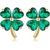 Reffeer Solid 925 Sterling Silver CZ Leaf Stud Earrings Clover for Women Teen Girls Shamrock Earrings Studs Leaf Clover