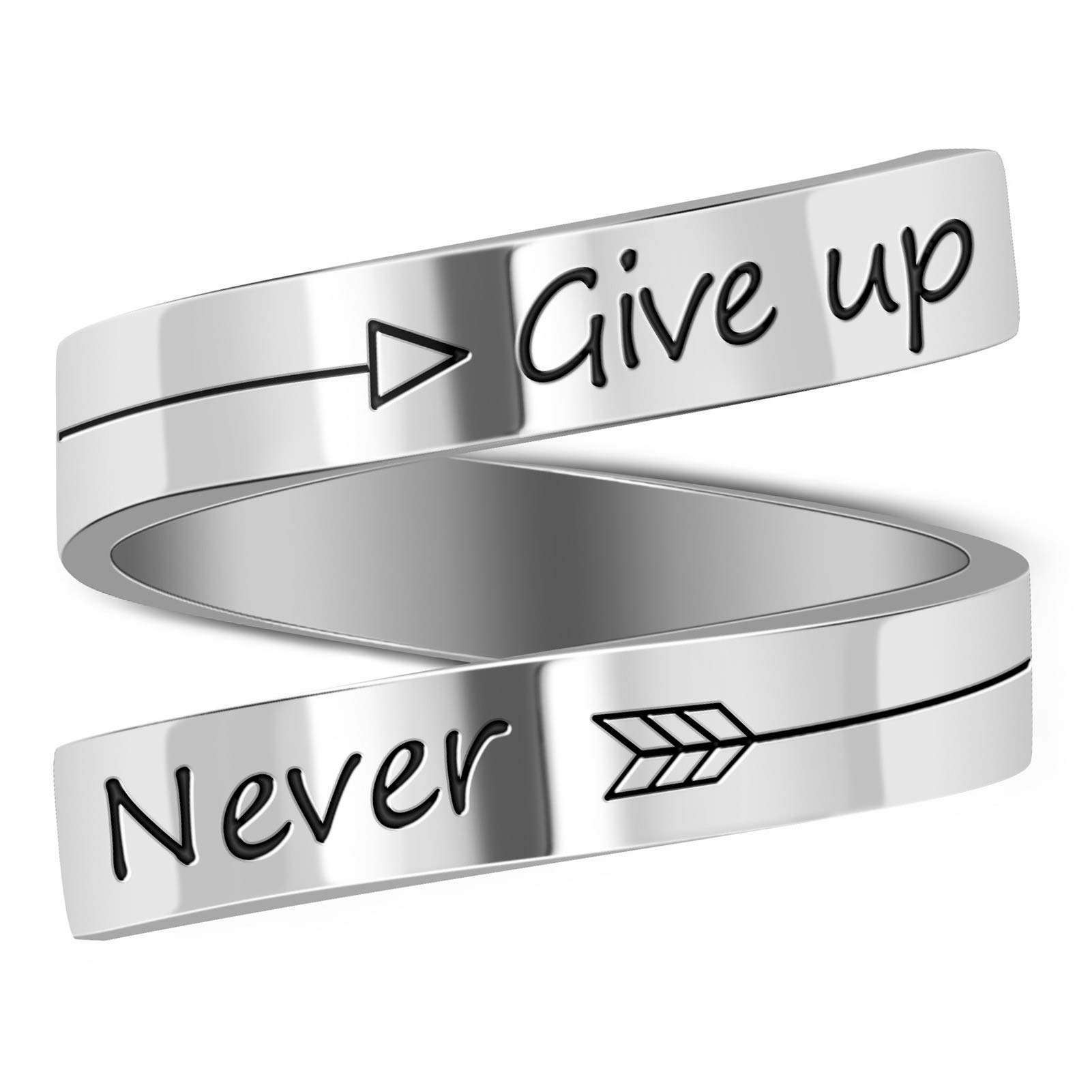 LucBuy Stainless Steel Keep Going Engraved Inspirational Gifts Adjustable Rings Jewelry for Men Women