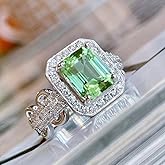 Vintage Lace Rectangular Ring Women Promise Rings for Her Green Emerald Cut Promise Cz Engagement Ring Cocktail Rings 925 Sterling Silver Gemstone 14k White Gold Filled Wedding Bridal Band Ring（8）