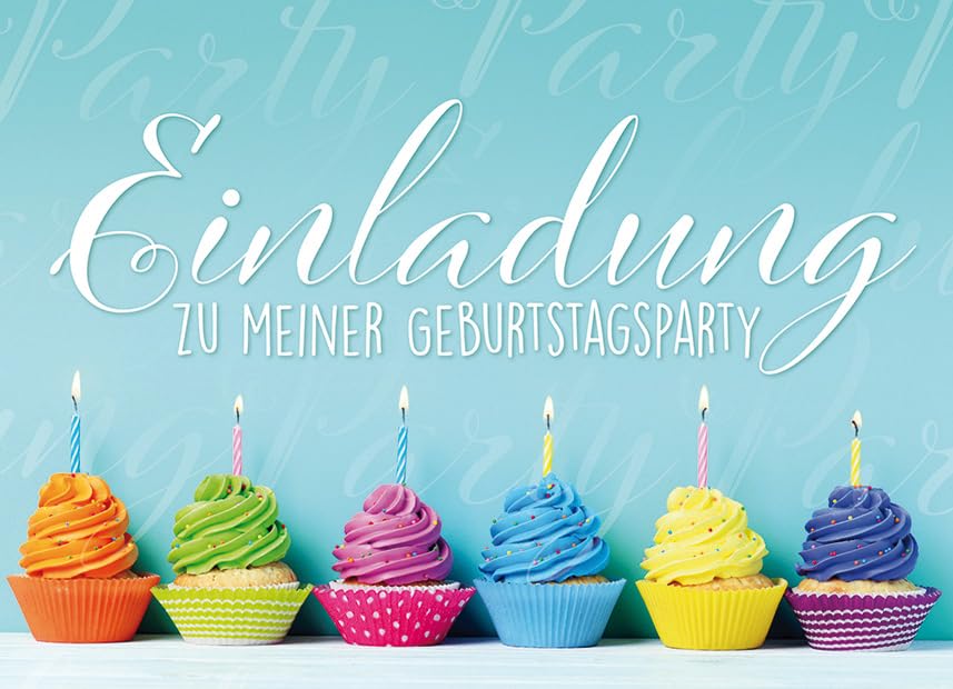 Perleberg Birthday Invitation Card with Envelope in White – High-Quality Birthday Invitation with Colourful Cupcakes – Invitation to Birthday Party Pack of 5 – Birthday Invitation Card 10.5 x 14.5 cm