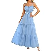 XinFSh Women's Summer Spaghetti Maxi Dress Boho Backless Milkmaid Cutout Dresses Casual Flowy Long Beach Vacation Sundress