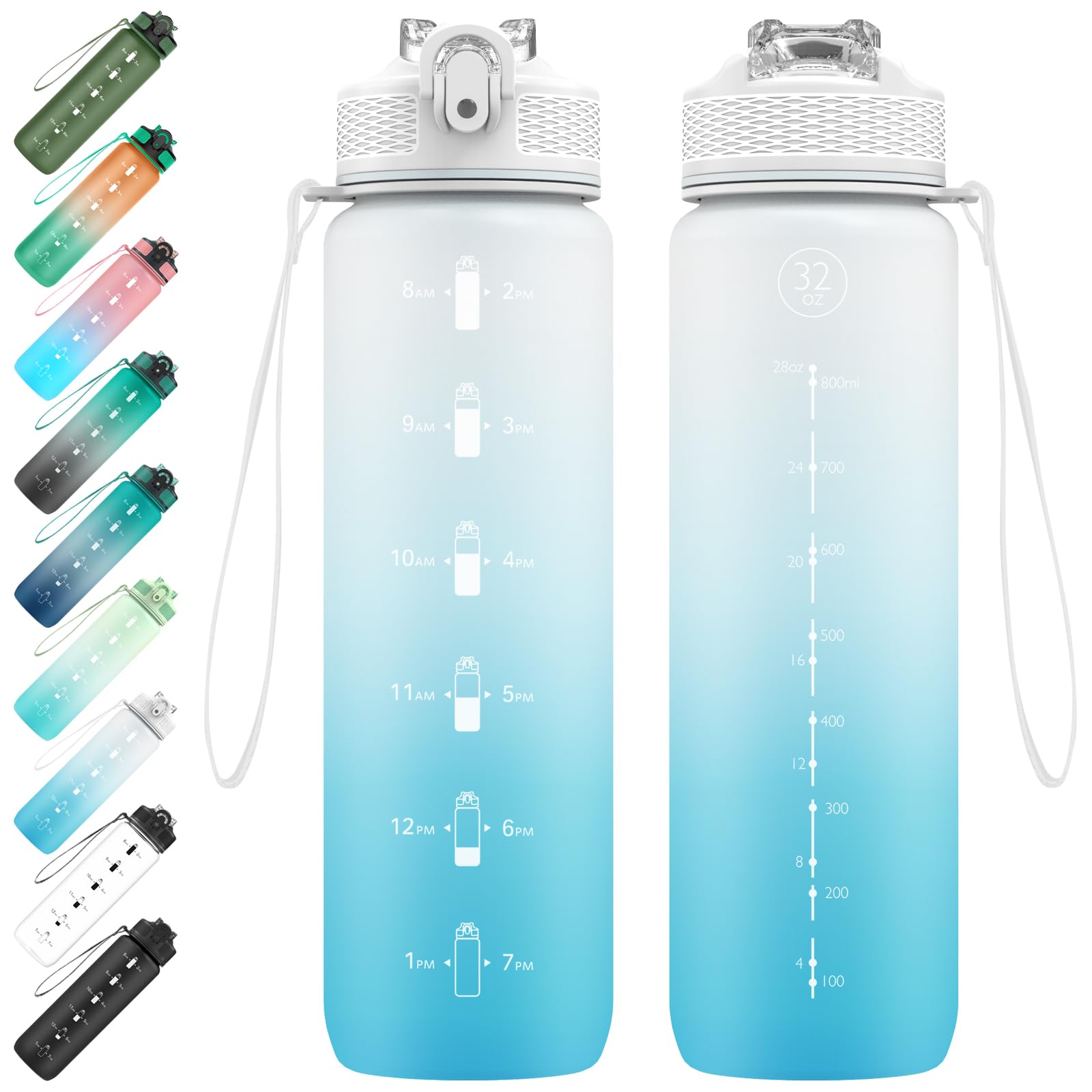 EYQ 1L Water Bottle, 1 Litre Water Bottle with Straw, 32oz Leak-Proof Motivational Sports Drinks Bottle with Time Marker, Tritan BPA-Free, Drinking Waterbottles for Fitness, School, Gym Outdoor Sports โ image 1