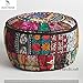 Sophia-Art Ganesham Indian Home Decor Hippie Patchwork Bean Bag Boho Bohemian Hand Embroidered Ethnic Handmade Pouf Ottoman Vintage Cotton Floor Pillow & Cushion (13 H X 18) Diam. (Black)