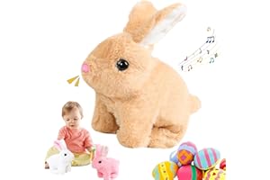 EISNZLAN Bunby - My Realistic Bunny Toy,Hopping Bunny Toy,Vitality Bliss Bunny,Easter Rabbit Plush Interactive Toys,Electric Rabbit Toys with Sounds and Movements,Wiggle Ears Twitch Nose (Brown)