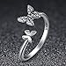 XOYOYZU 925 Sterling Silver Butterfly White Birthstone CZ Ring Expandable Open Rings Adjustable for Women Jewelry (Sterling silver ring)