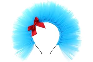 Degpum Blue Tulle Headband Costume Kids Women with Red Bow 100 Days of School Costume Headbands for Women Hair Blue Costume Accessories Set Blue Mesh Headpiece Hairband for Kids